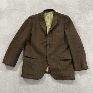 Harris Tweed Blazer Jacket Men 42 Brown Scottish Virgin Wool Vtg Formal